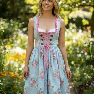 Scarlet Darkness Floral Lace-Up Dirndl Style Dress Size S